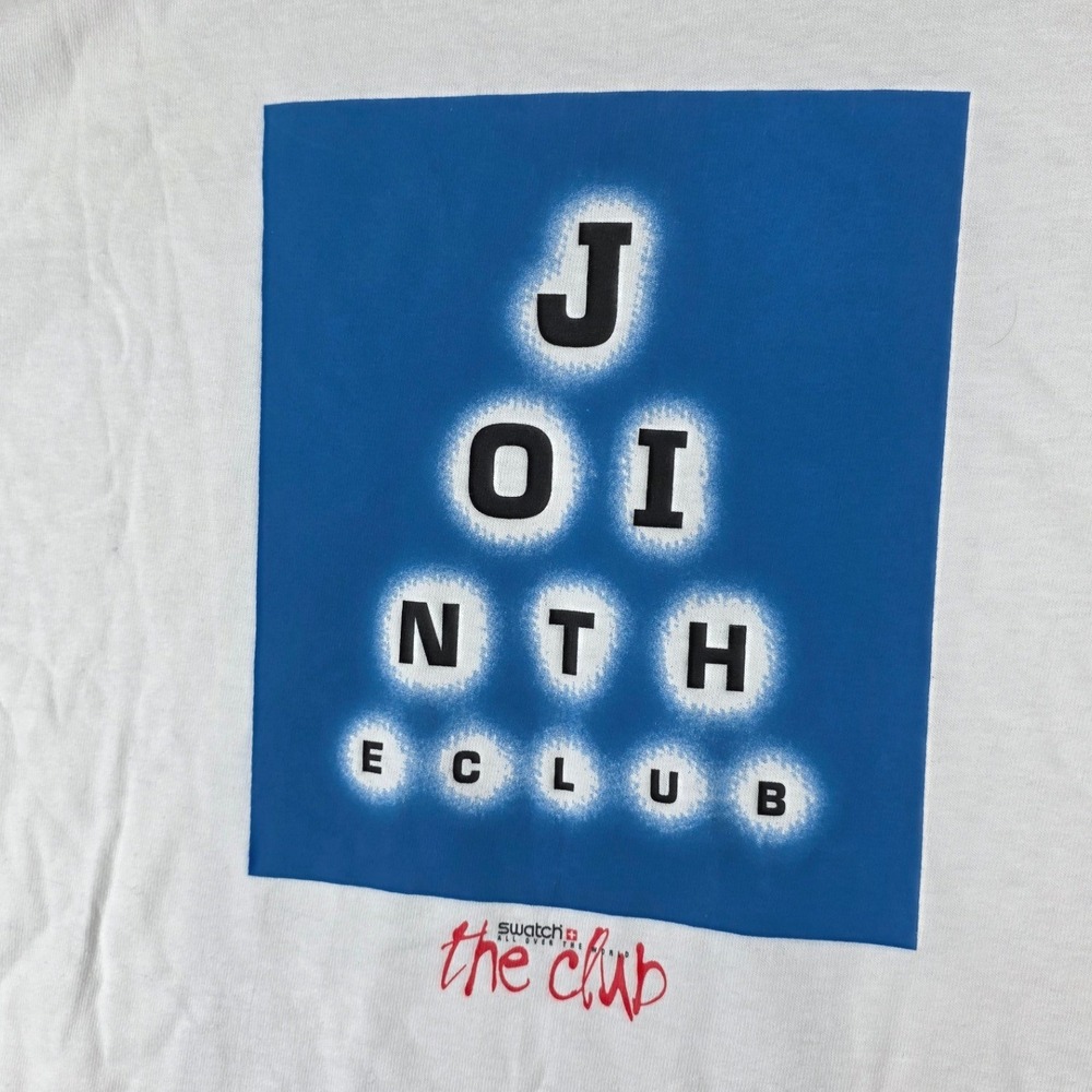 Vintage 90s Swatch The Club Graphic T Shirt Mens XL White Mens Timeship Watch - Picture 9 of 11